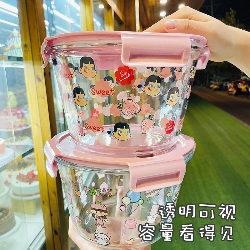 超大容量玻璃饭盒长方形圆形高硼硅耐热保鲜碗带盖子高锅密封微波