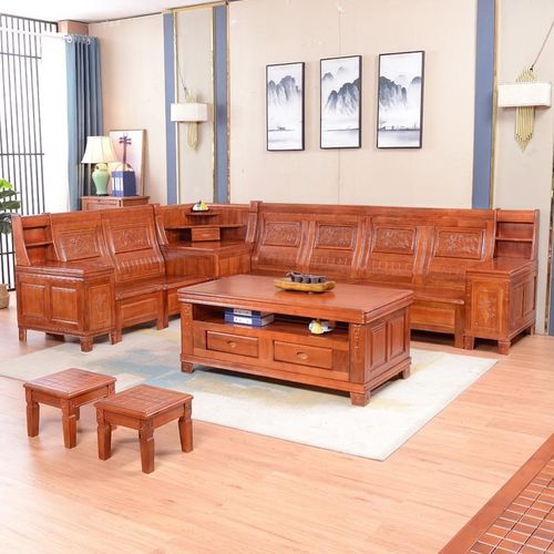 新品香樟木沙发组合新中式转角储物实木沙发仿古高端原木雕花客厅