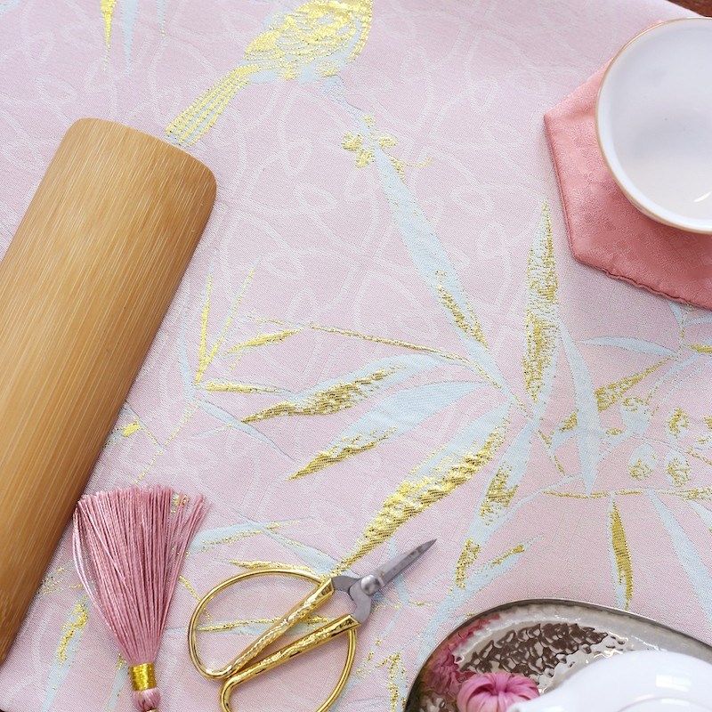 织锦茶席金色提花竹林鸟桌旗新中式干泡垫杯垫壶垫小清新桌布餐垫