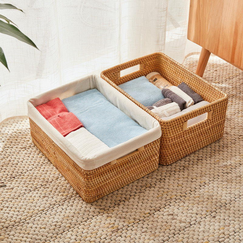 收纳篮藤编客厅收纳筐家用桌面编织收纳盒抽屉式零食收纳箱置物篮