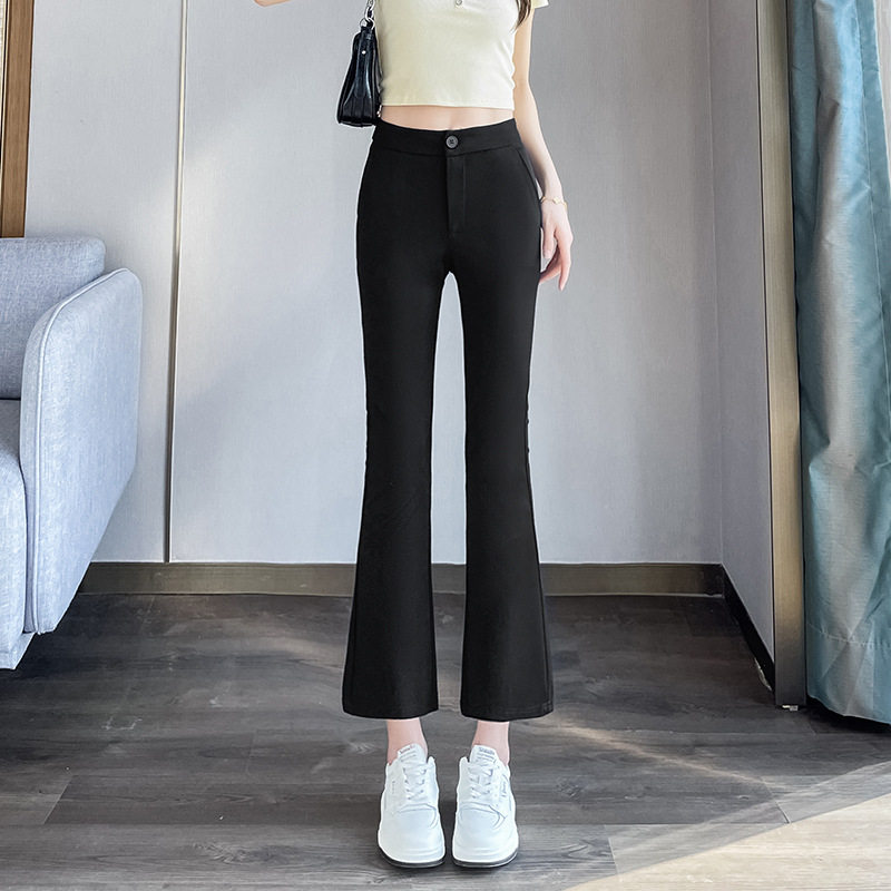 【春夏】新款微喇叭裤女九分黑色高腰显瘦休闲小个子西装微喇裤子