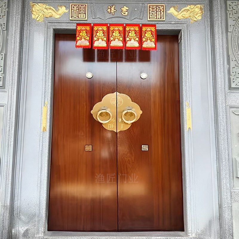 别墅实木大门双开门中式仿古大门庭院木门老建农村自式房入户大门