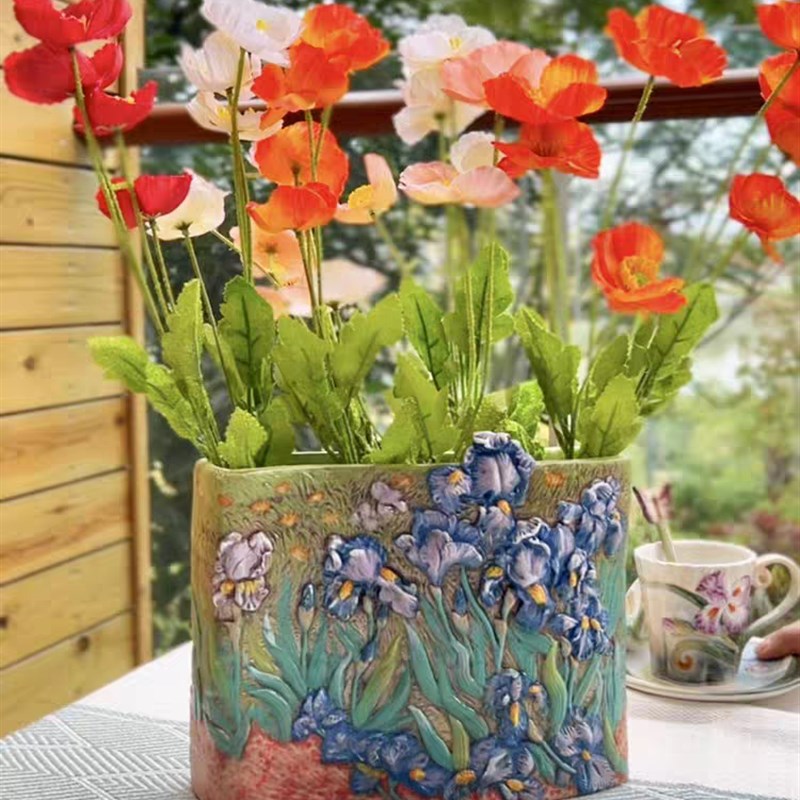 手绘陶瓷梵高太阳花花瓶水培花器鲜花干花花瓶家居饰品家居礼品