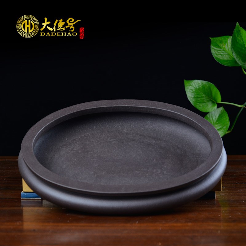 紫砂假山盆景盆水底盆腰圆形绿植水培菖蒲 水仙 铜钱草 文竹花盆