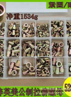 520pcs拉铆螺母彩锌拉母#6-32#8-321/4-20M3M4M5M6M8M10