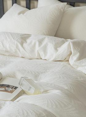 A类纯白肌理纹全棉水洗四件套酒店民宿慵懒褶皱被套裸睡床上用品