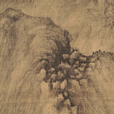 1:1巨然层岩丛树图山水画立轴国画艺术微喷古代名画复制品装饰画