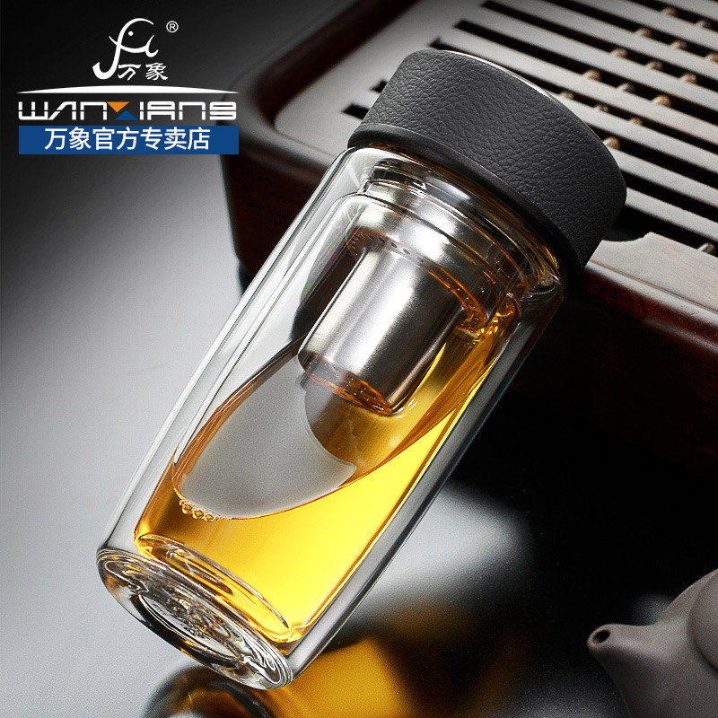 双层玻璃杯实用隔热茶杯夏天办公玻璃水杯带滤网杯子V16/V17