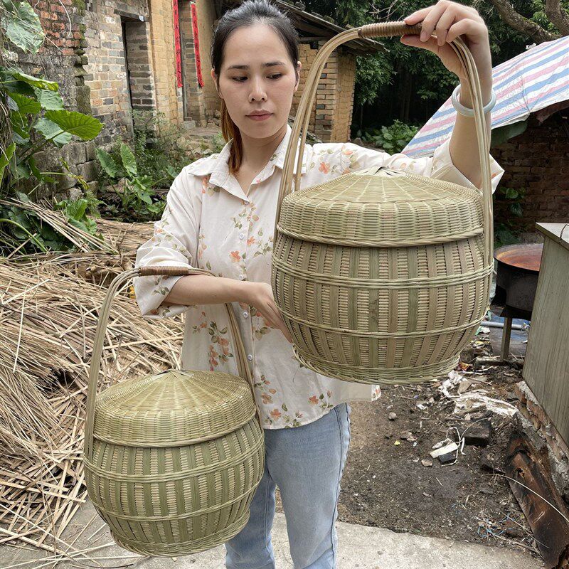 大编制品竹篮大提篮双层提编竹容量野餐提篮拜神篮子精编水果菜篮