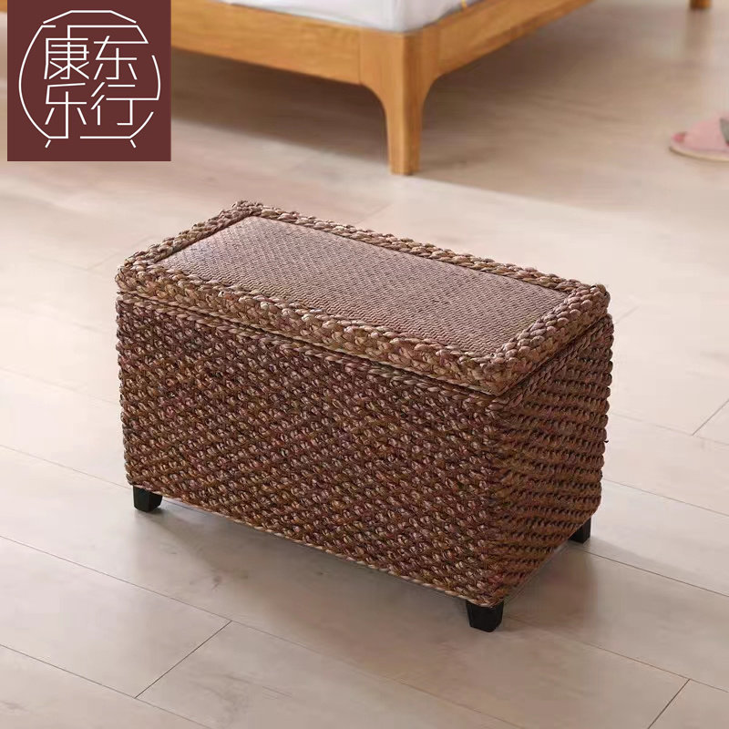 康乐复古藤编收理凳门厅储鞋床尾穿鞋实木整纳换物沙发凳结实环保