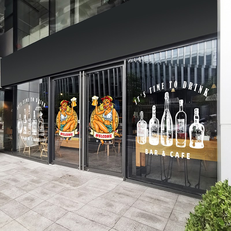 酒吧装饰画玻璃贴纸音乐餐厅创意涂鸦BAR烧烤店啤酒广告海报静电