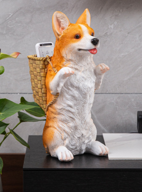 设装饰品仿真狗柯基犬工艺品摆件欧居客厅创意个性家式房间摆家品