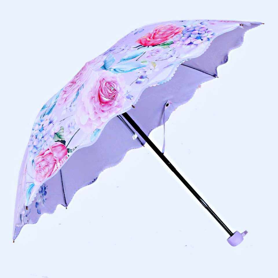 伞晴雨防用抗UV黑胶两晒内外花色三折遮层遮阳伞韩版双阳伞女