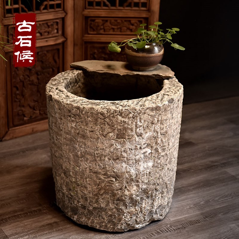 石清时期古旧老石器石缸明盆花缸鱼盆石臼插花花瓶仿古装饰复古槽