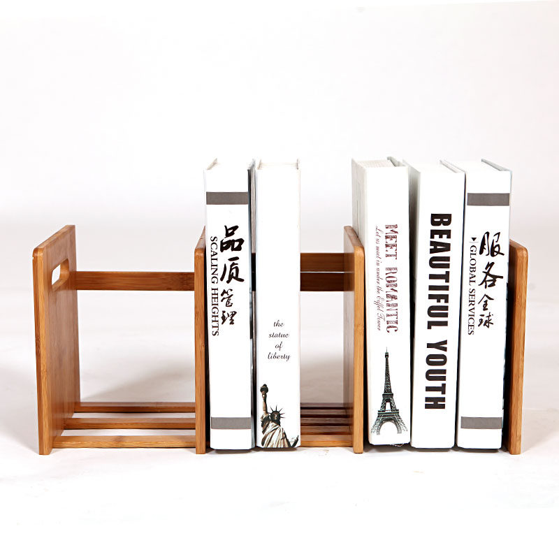 楠竹桌面伸缩书架置物架办公简易桌上小书架学生儿童收纳书柜实木