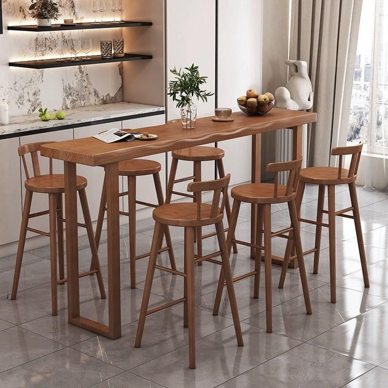 全实木吧台桌酒吧家用客厅隔断小吧台靠墙长条桌椅高脚桌子窄桌子