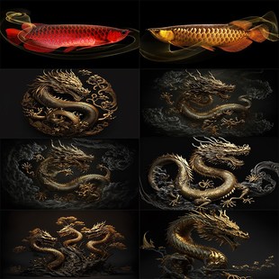 新款 鱼缸背景贴纸龙鱼贴高清威武壁纸