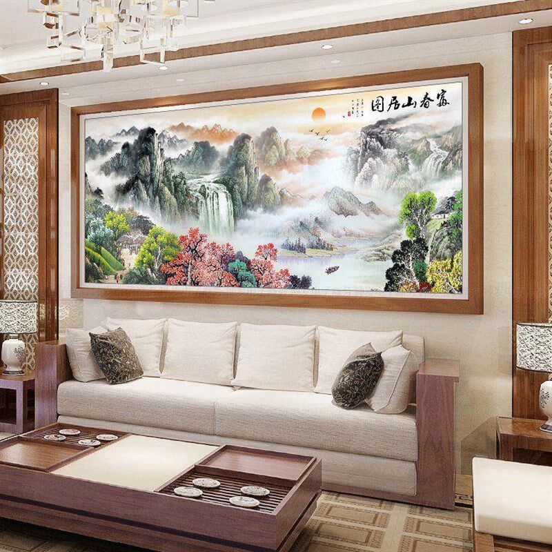 珠绣绣字十山珠子绣富春全居图满绣风景画山水画客厅串珠绣彩珠绣