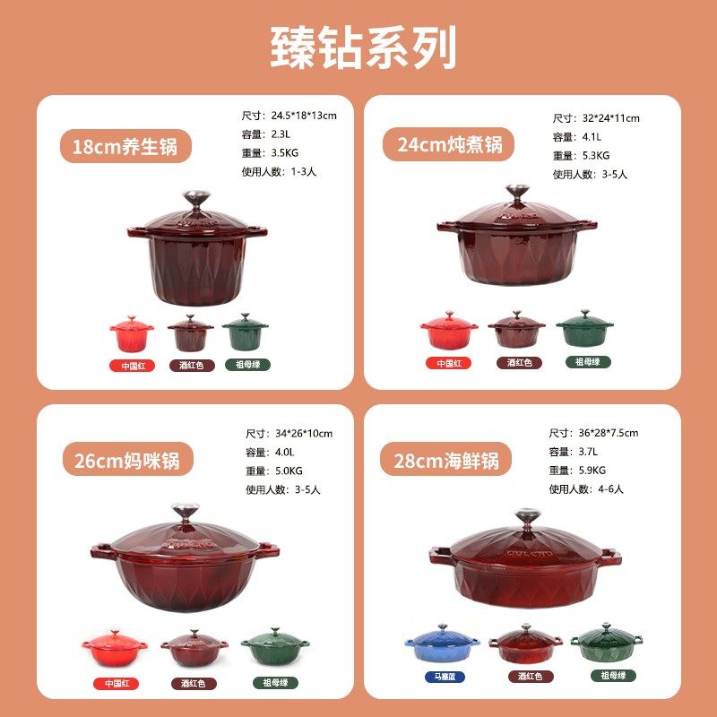 珐琅锅家用炖锅砂锅煲妈咪锅煮锅无涂层锅具多功能双耳铁锅