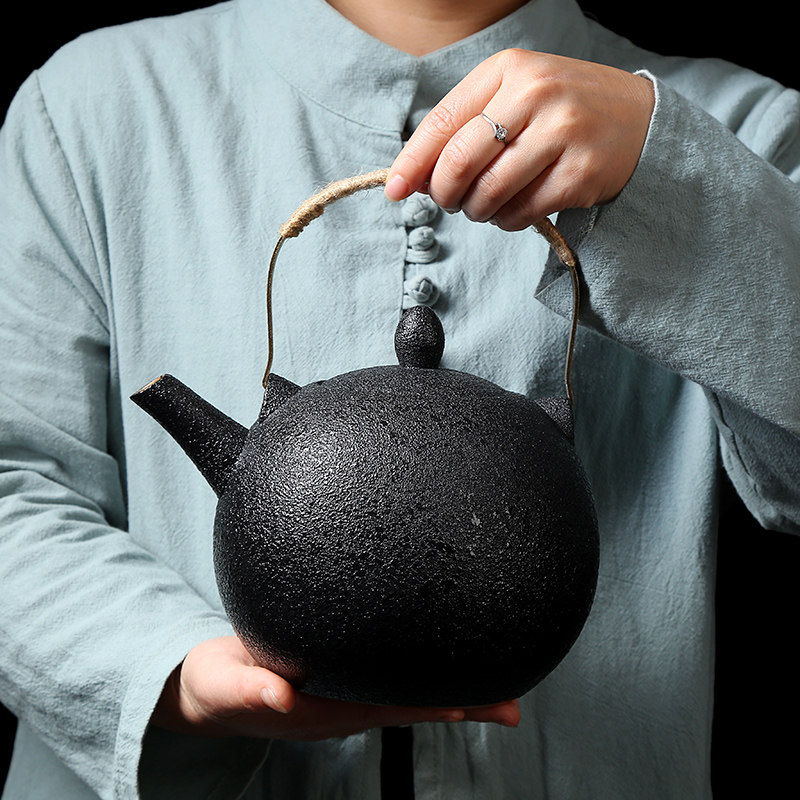 陶瓷大茶壶黑陶2升泡茶壶凉水壶带过滤网花茶普洱壶餐馆大壶家用