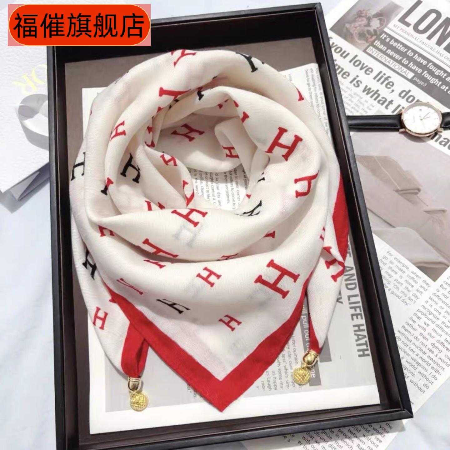 磁吸扣方巾女爆款新款外搭护颈围巾棉质百搭气质领巾轻薄舒适