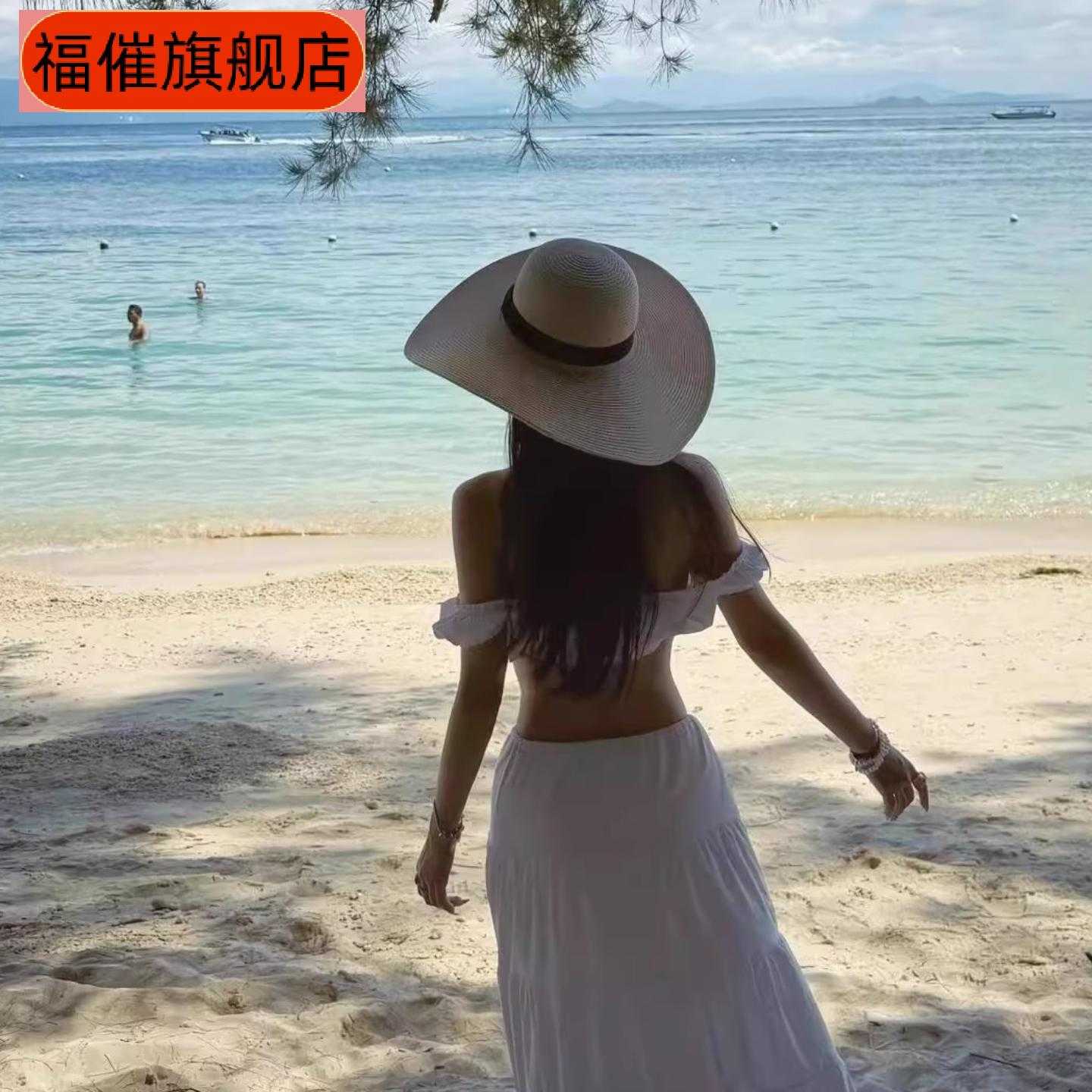夏季女防晒沙滩度假草编大檐|