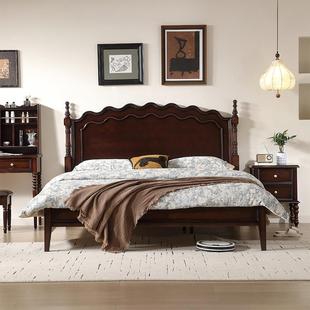 美式复古实木床1米8双人床法式莱亚波纹床高级中古风床主卧床婚床