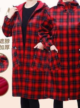 加长袖绒女士罩衣大加防水护衣保暖外套中长款工作服秋冬长褂围裙