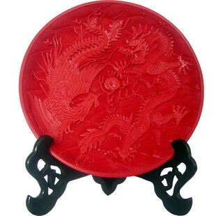 扬州业器剔红雕漆摆盘中式工艺台屏龙凤圆盘看件开漆新居结婚礼品