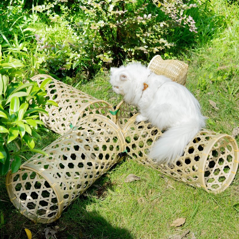 竹编猫自嗨解闷隧道通道迷宫玩具钻洞滚地龙玩具(送玲珑球)