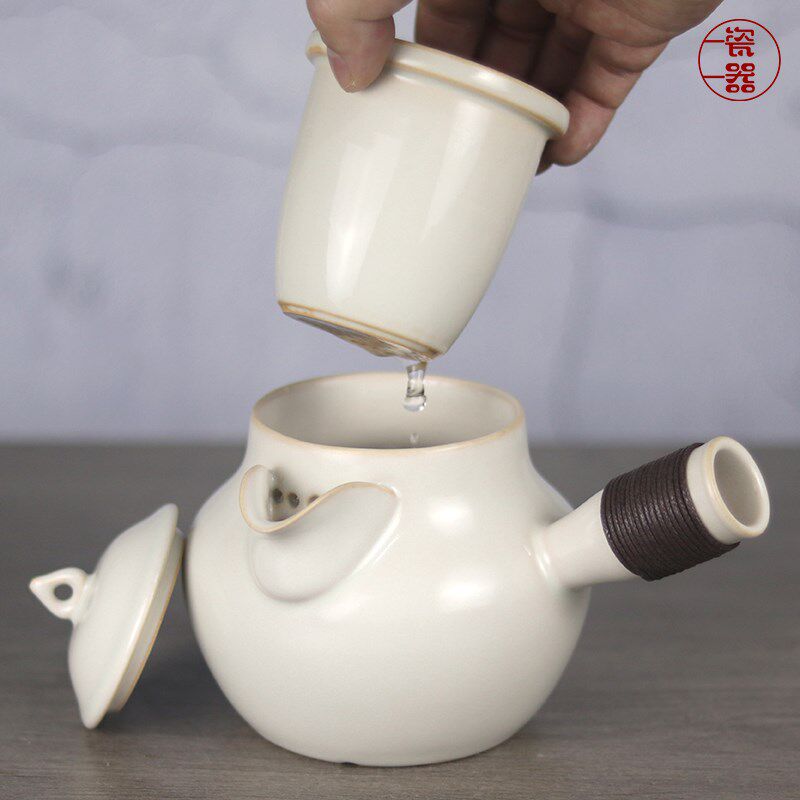 侧把泡茶壶围炉煮茶壶茶水分离带过滤内胆明火加热电陶炉炭火陶瓷