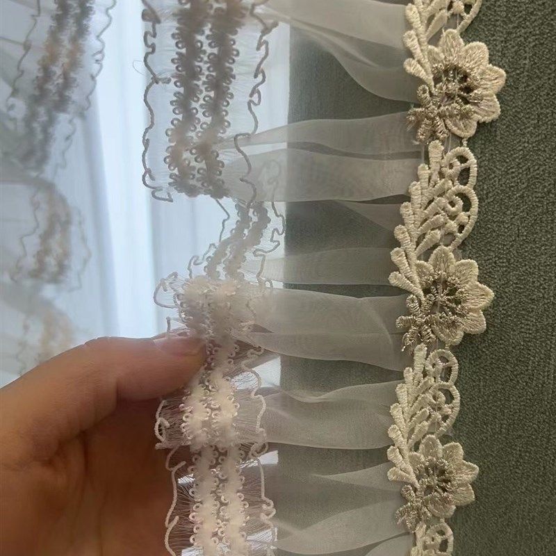 窗帘花边白色蕾丝珍珠金线水溶花边符合蕾丝装饰立边法式宽边辅料