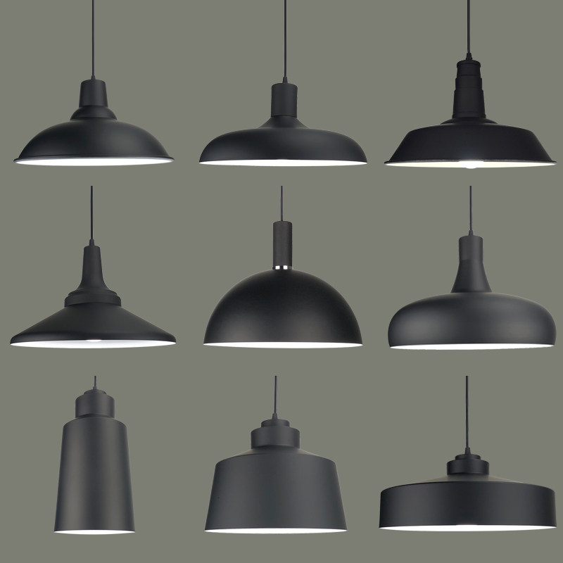 复古工业风餐厅时尚个性商铺灯具单头办公室黑色装饰创意锅盖吊灯