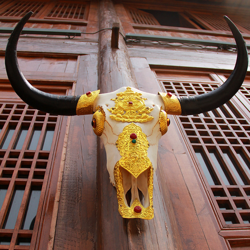 手工镶嵌牛头骨装饰品牦牛头包铜办公室酒吧客厅墙面壁饰挂件礼品