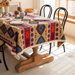 民族风复古波西米亚民宿几何棉麻布艺餐桌布台布茶几餐厅加厚盖布