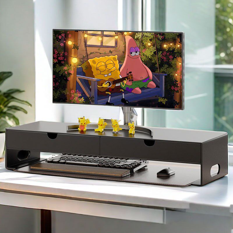 办公室桌面工位台式电脑显示器增高架笔记本显示屏支架双层带抽屉