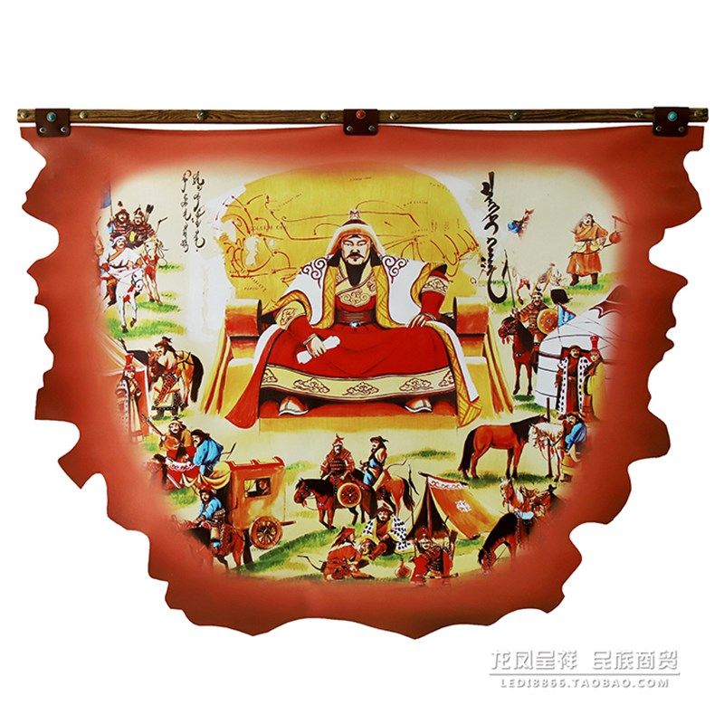 蒙古皮画成吉思汗蒙古地图蒙古族特色工艺壁画挂画蒙餐饭店装饰画