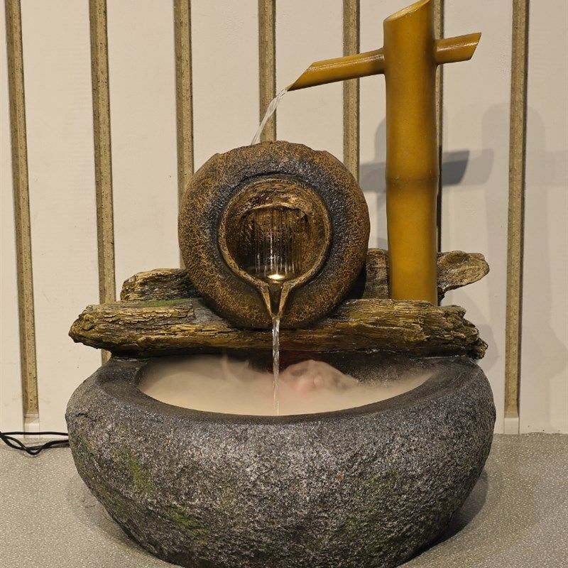 室内楼梯下造景流水摆件循环水茶室会所橱窗落地仿真绿植景观摆件