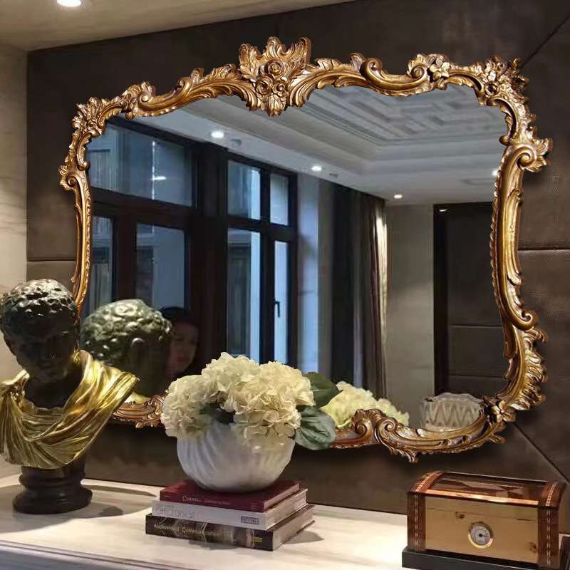 奢华复古做旧雕花镜洗手台壁挂镜子欧式浴室镜法式卫生间壁挂镜子