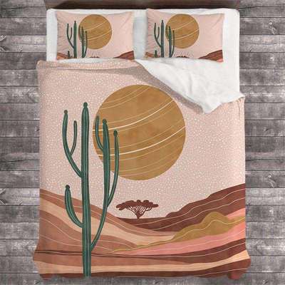 风景动物插画风床上用品套件被套枕套床单单人1.2m可机洗