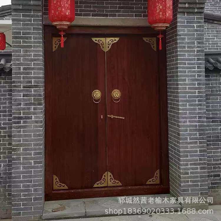 中式仿古老榆木大门庭院别墅自建房进户双开门实木多款老式大门