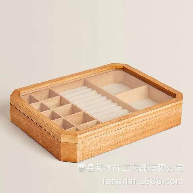 瑕疵品现货透明八角首饰盒翻盖木盒创意珠宝首饰盒木制收纳小木盒