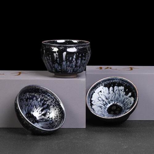 原矿釉铁胎茶具建盏主人杯单个建阳银油滴天目盏纯手工茶盏大茶杯