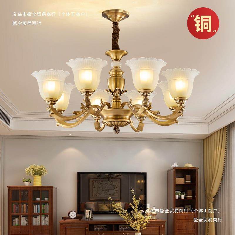 主卧室灯具欧式餐厅全铜时尚美式吊灯客厅灯复古轻奢创意大气