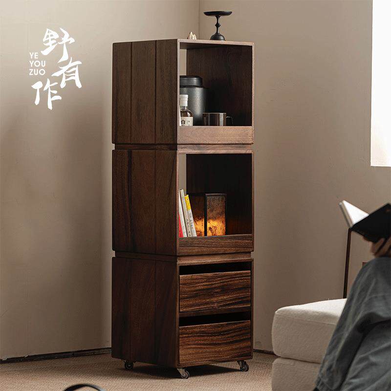 由至南美胡桃木移动书柜展示架大号茶具收纳柜博古架卯榫工艺家用