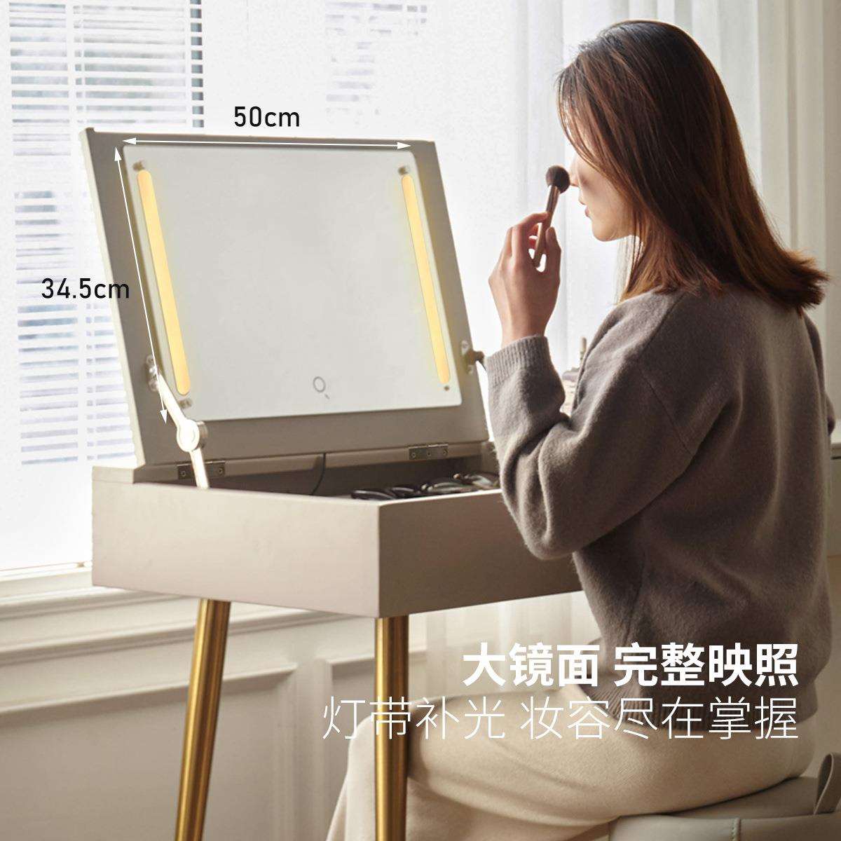 翻盖镜子梳妆台意式轻奢床头柜化妆桌一体卧室伸缩书桌
