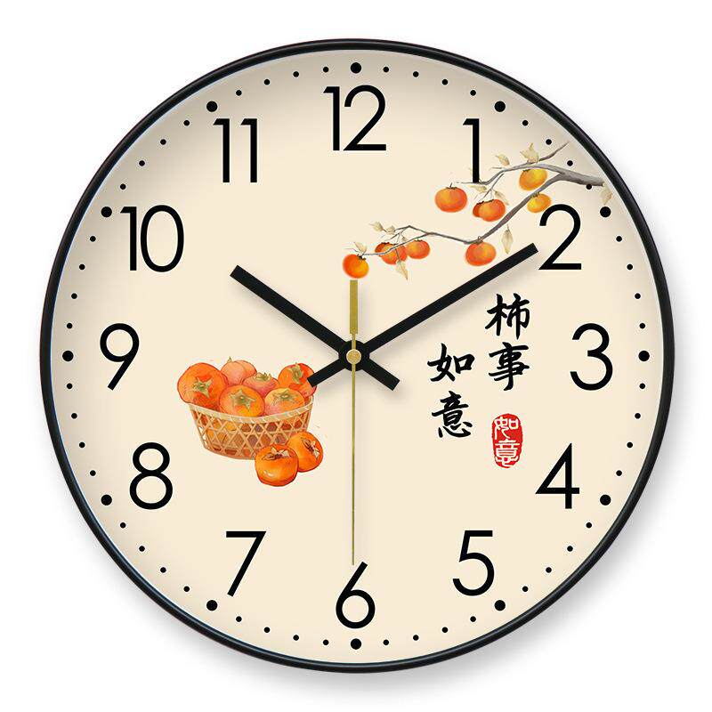 静音事事如意扫秒大吉大利电波钟卧室挂墙创意圆形钟表简约客厅
