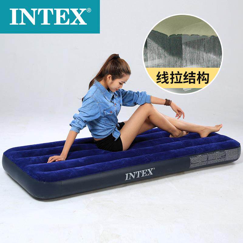 intex64757充气床垫线拉室内空气床深蓝植绒空气床单人加厚
