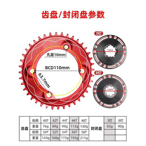 公路自行车4爪110BCD正负齿单盘 GXP3/8钉气动功率计链轮封闭齿盘
