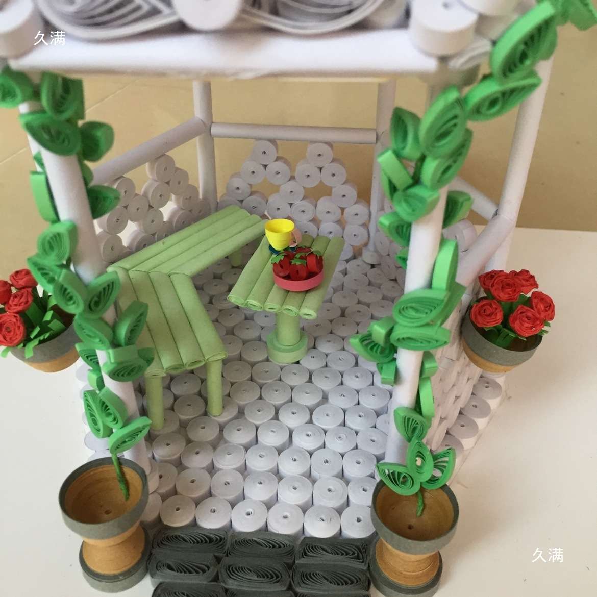 创意手工制作衍纸成品立体作品幼儿园学生作业摆件凉亭